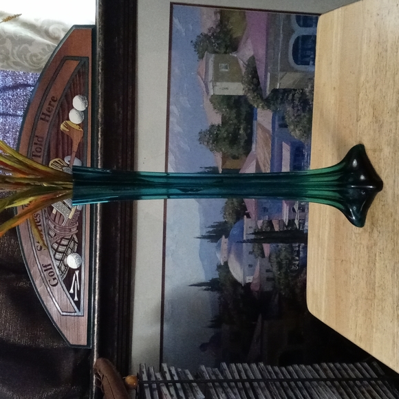 🇺🇸Vintage 16" Hand blown Green Glass Vase B&B Glass Rare Made In U.S.A. - Picture 2 of 12